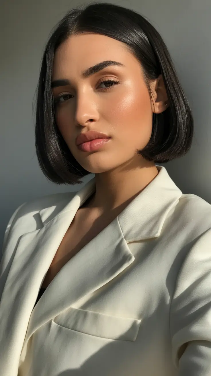 Modern bob haircut styles 2026 Glossy Executive Bob with a Minimalist Soul