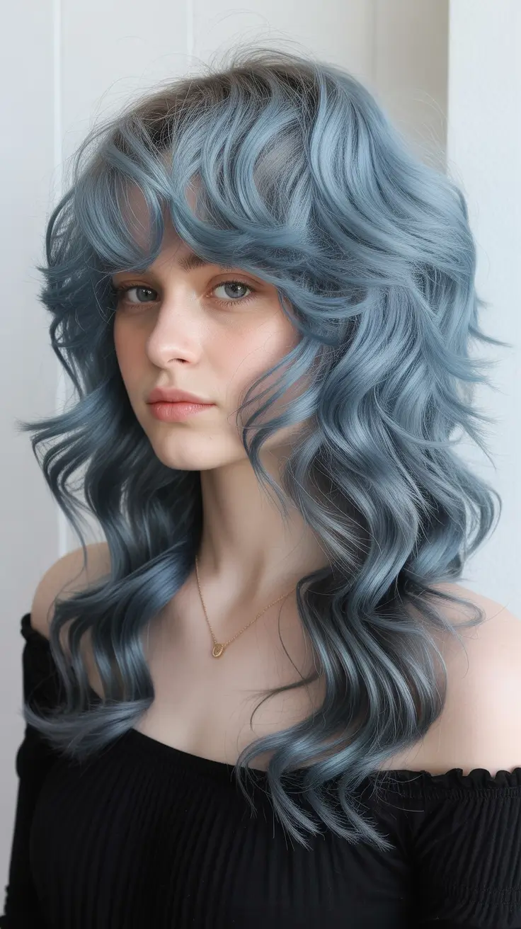 Modern hair color palette 2026 Smoky Blue Waves