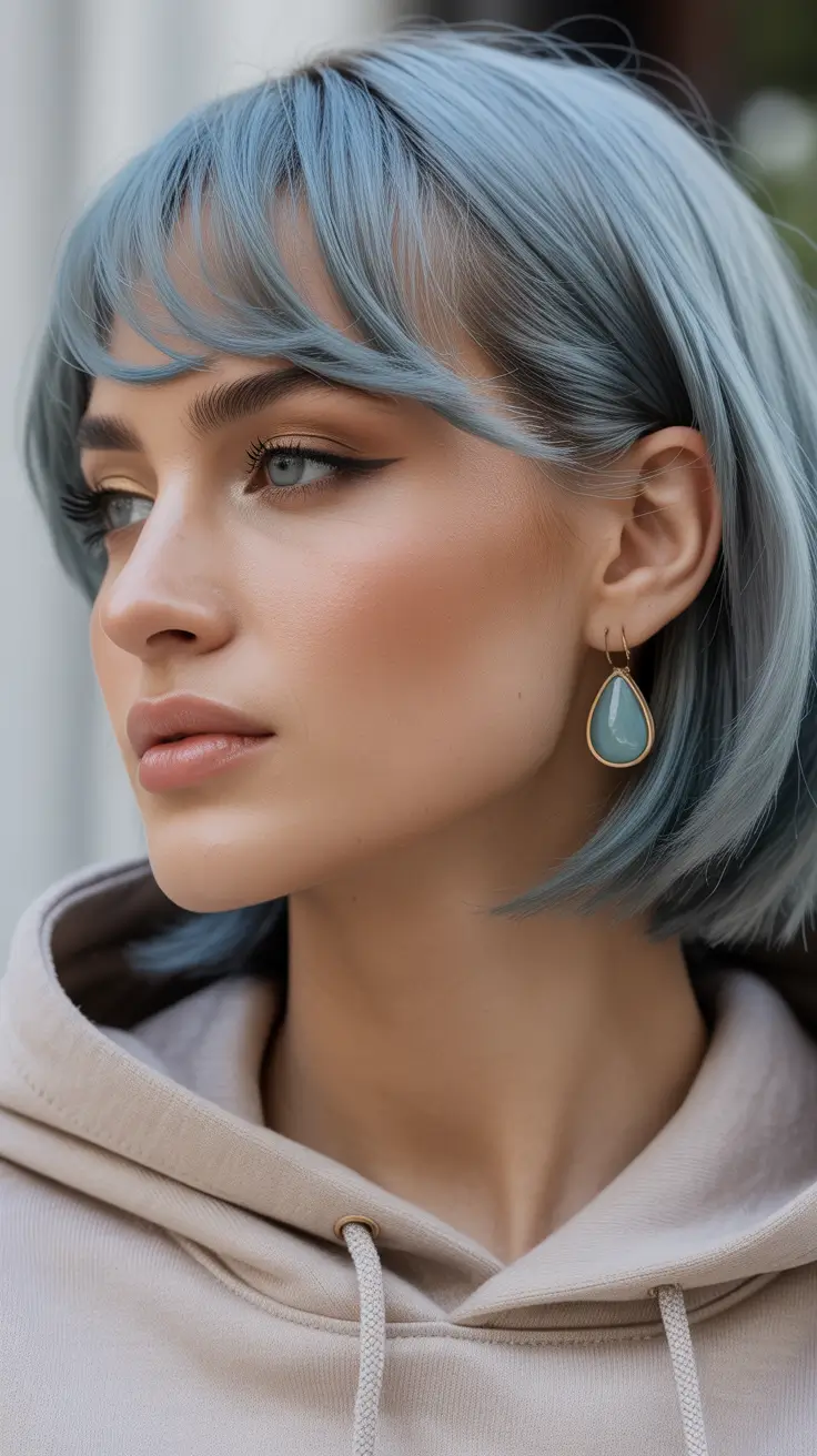 Modern hair color palette 2026 Silver Blue Bob