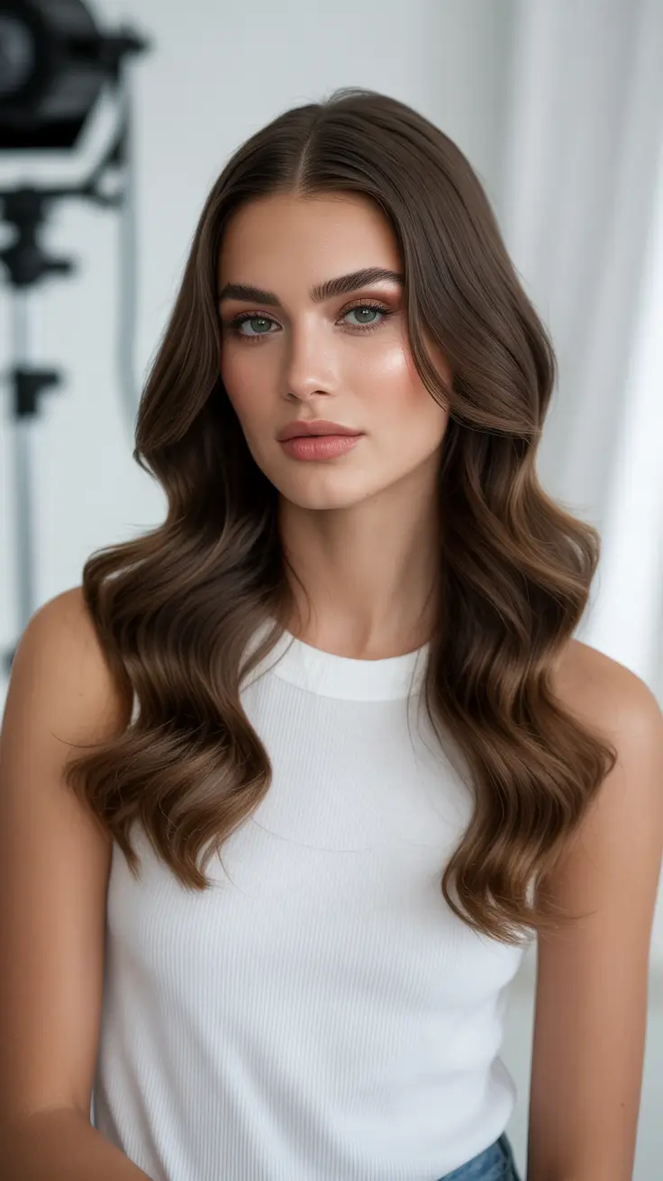 Modern hair color palette 2026 Warm Brunette Waves