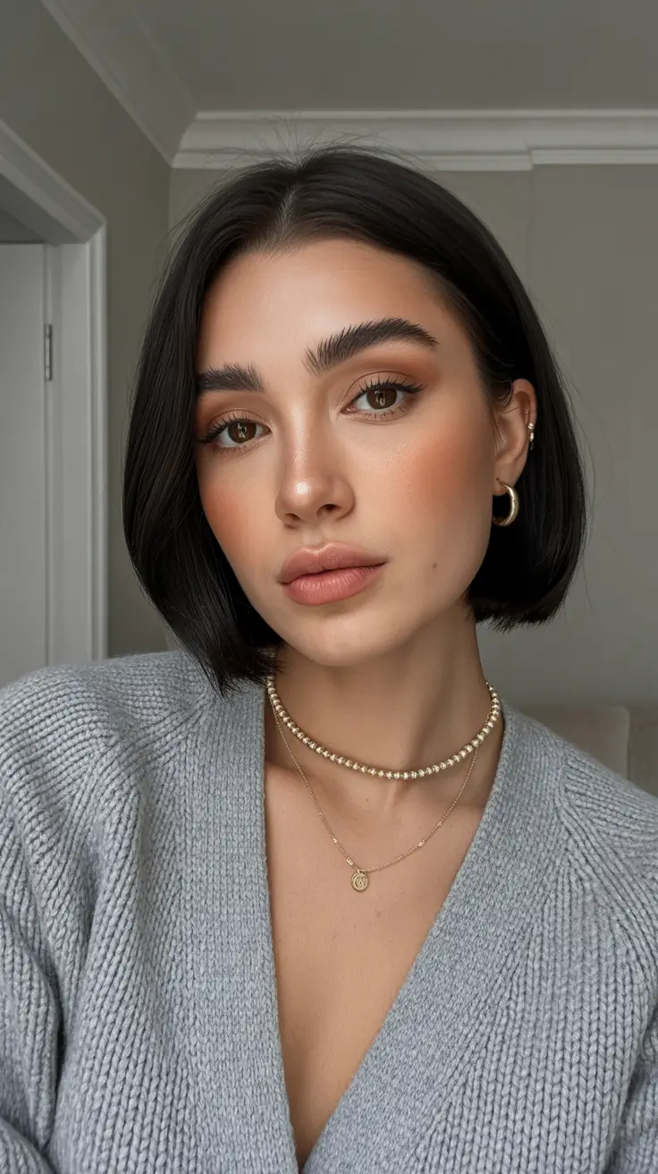 Modern hair color palette 2026 Silky Jet Black Bob With Luxe Shine