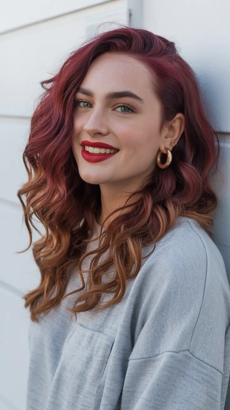 Modern hair color palette 2026 Cherry Cola Melt With Fiery Ends