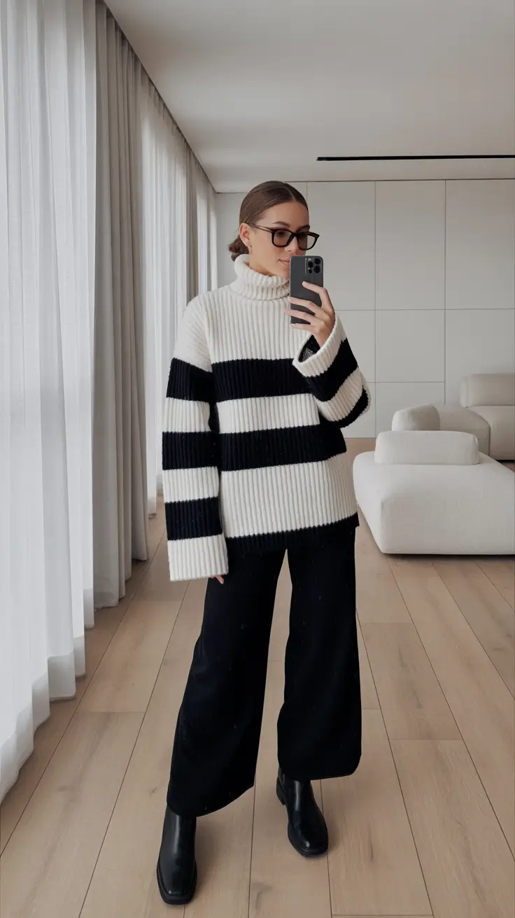 Office outfits for women for work 2026 Minimalist Winter Stripes