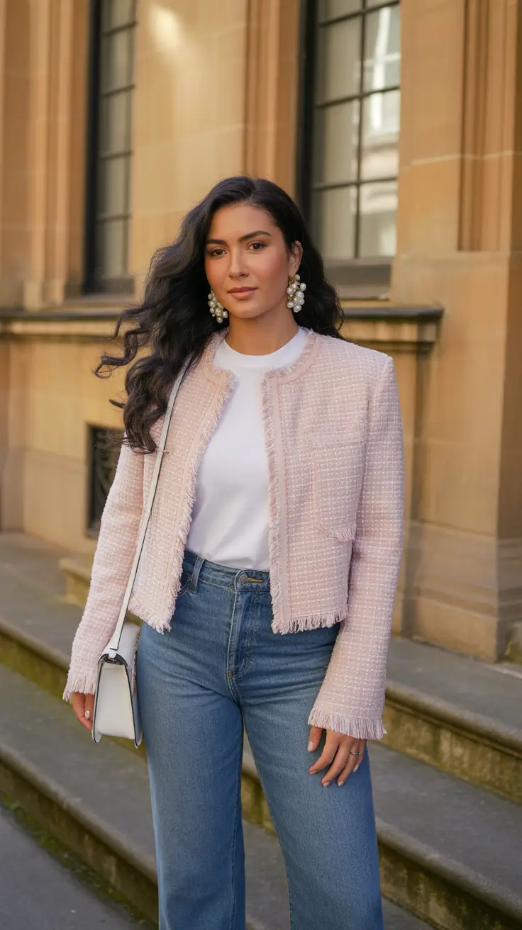 Preppy outfit ideas 2026 Soft Tweed Denim