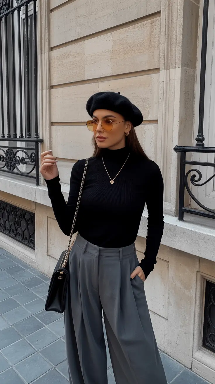 Preppy outfit ideas 2026 Parisian Noir