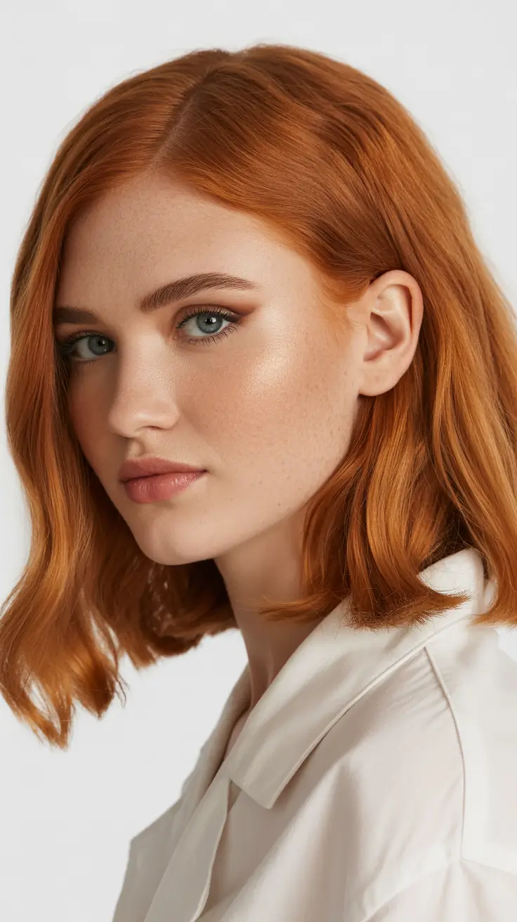 Rich auburn hair color ideas 2026 Amber Satin Bob