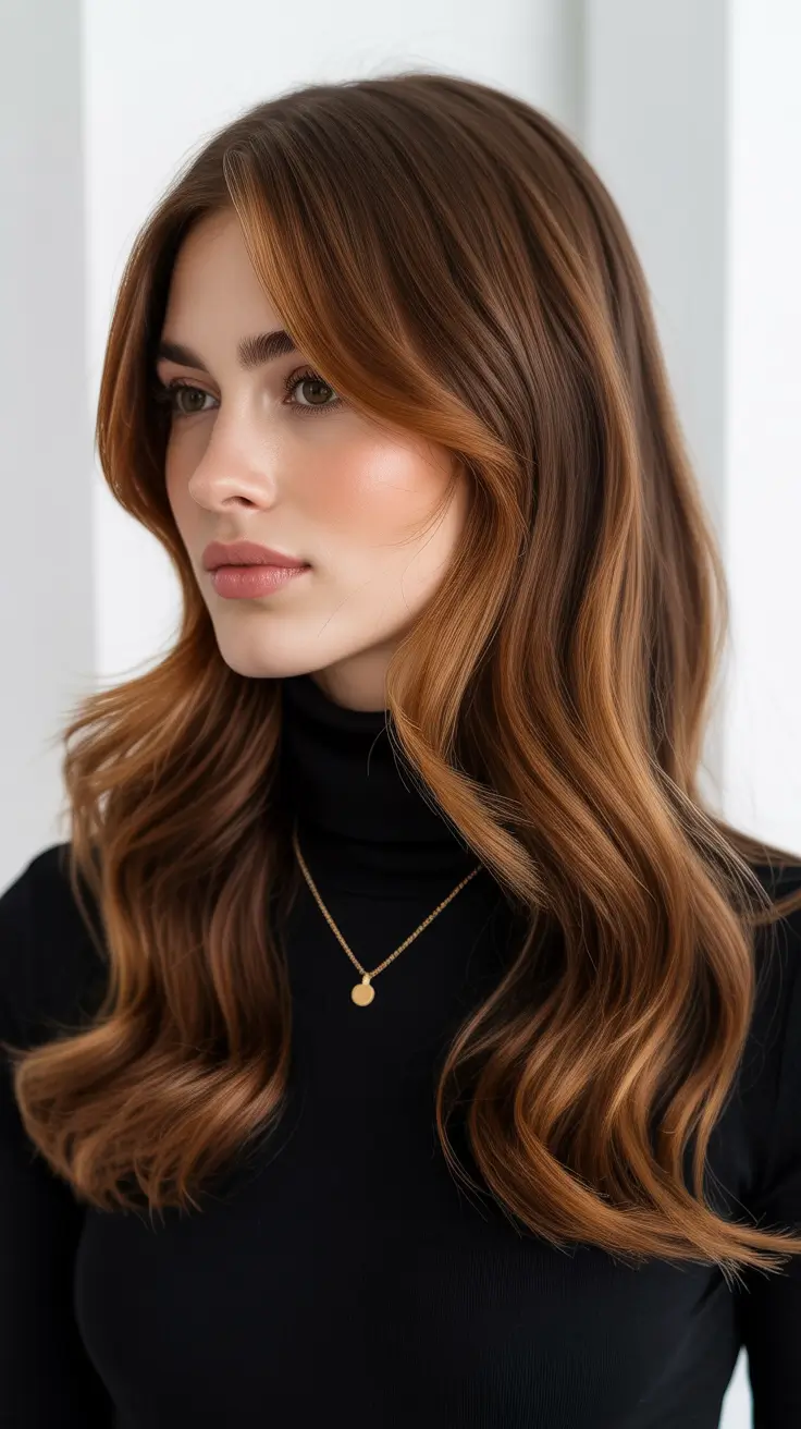 Rich auburn hair color ideas 2026 Bronze Balayage Waves