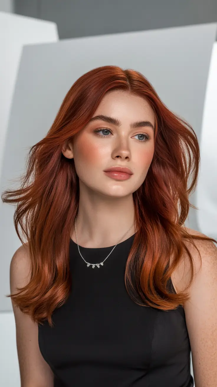 Rich auburn hair color ideas 2026 Sunlit Auburn Layers