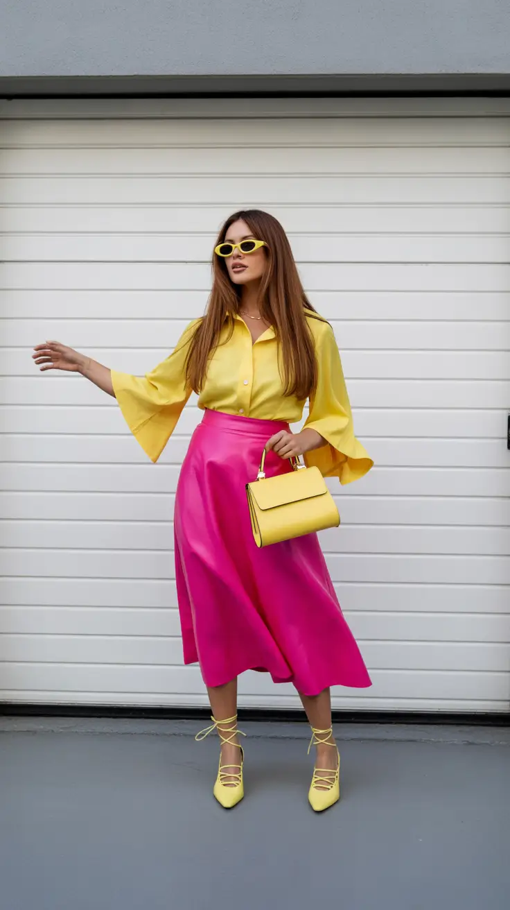 skirt outfits for women 2026 Vibrant Color Clash