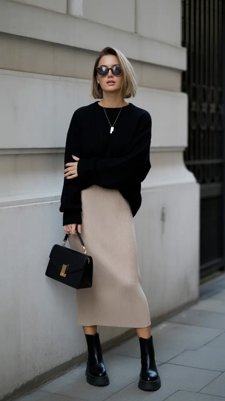 skirt outfits for women 2026 Neutral Layers and Street Ease