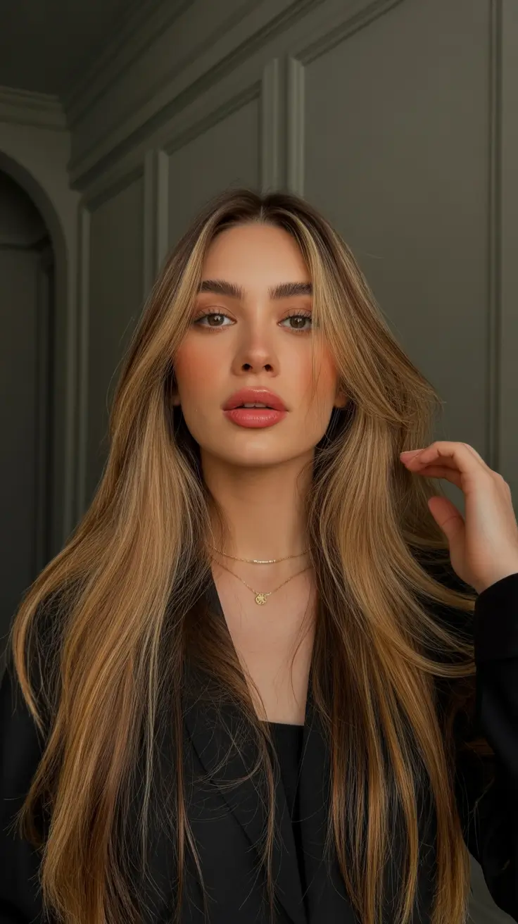 Soft hair color ideas to look younger 2026 Golden Beige Highlights with Face-Framing Layers