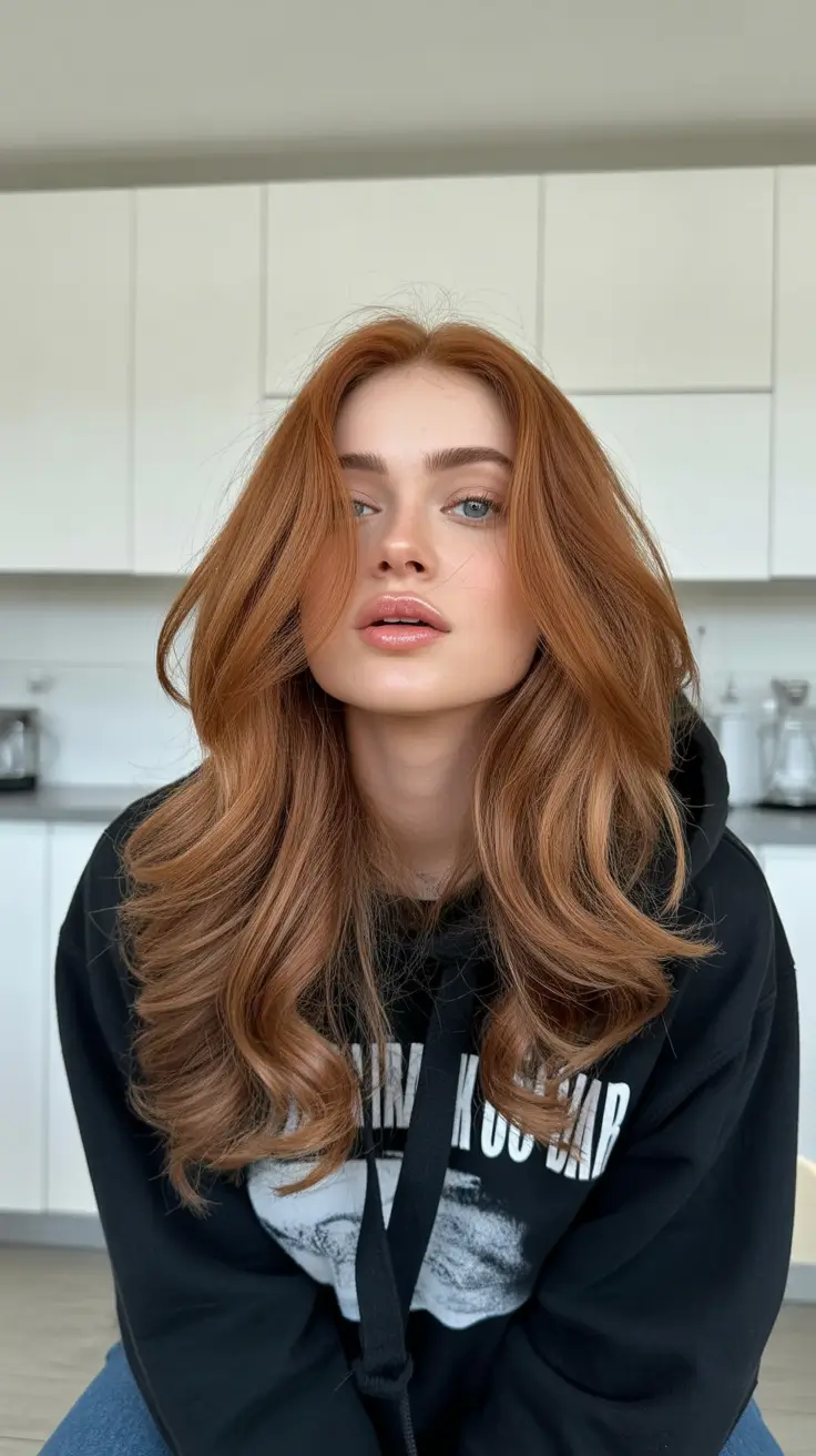 Soft hair color ideas to look younger 2026 Soft Amber Copper Flow
