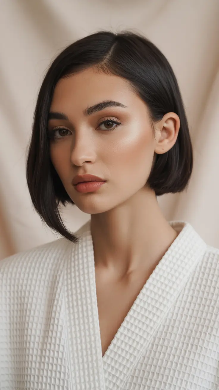 Soft hair color ideas to look younger 2026 Polished Noir Sleek Bob