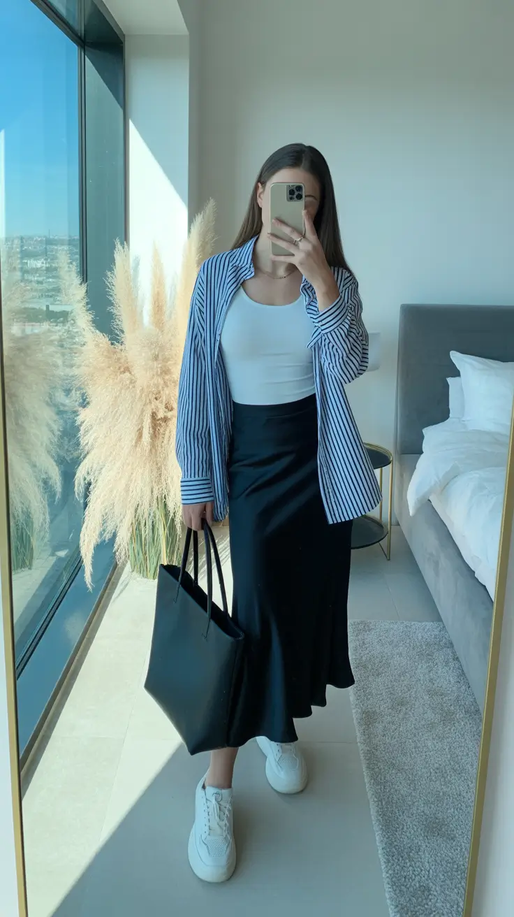 Stylish first date outfits 2026 Effortless Stripes and Satin