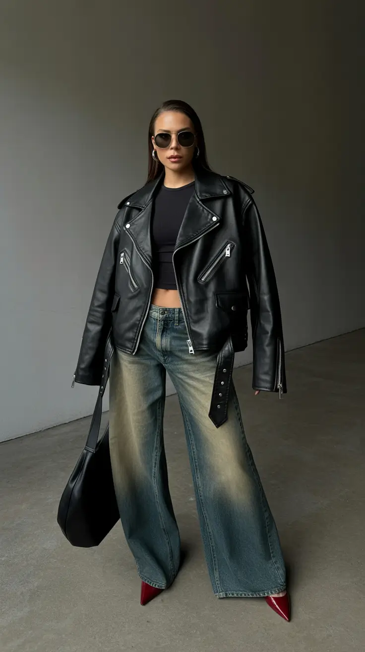 Stylish New York outfits 2026 Leather and Denim: The Rebellion Returns