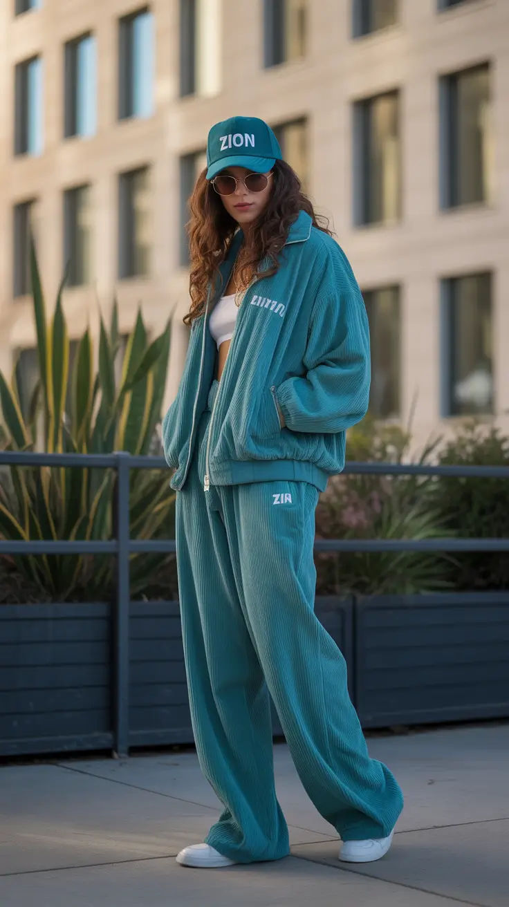 Stylish New York outfits 2026 Teal Tracksuit and Retro Street Vibes