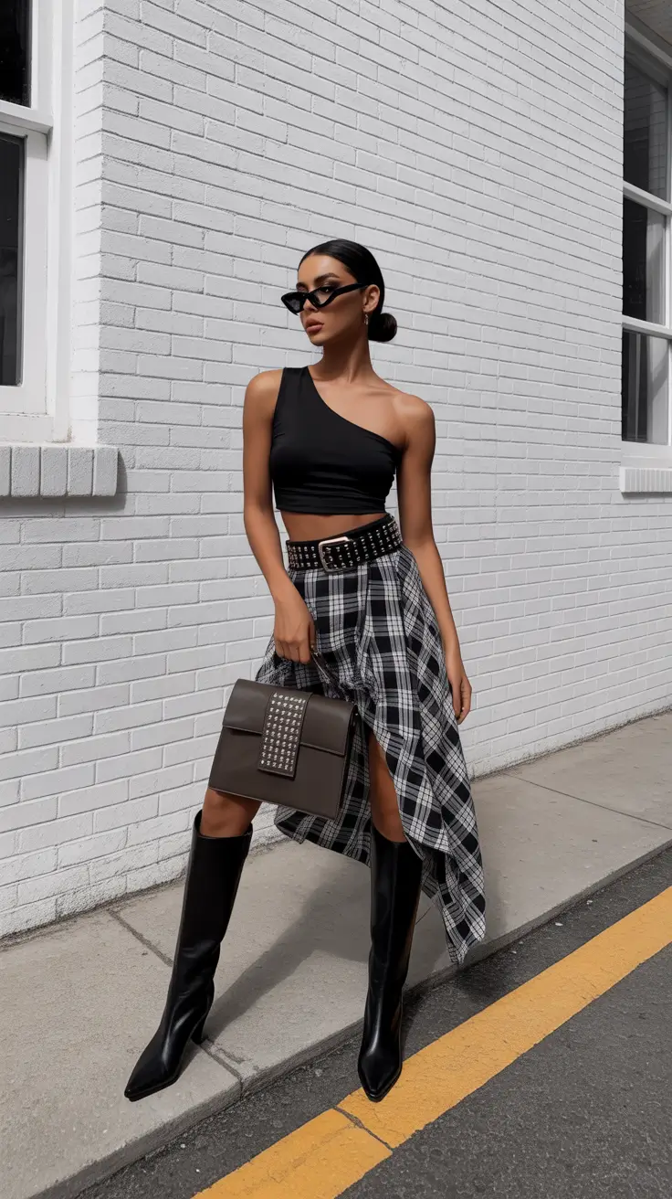 Stylish y2k outfits 2026 Dark Plaid Glam