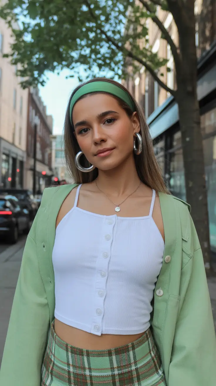 Stylish y2k outfits 2026 Mint Fresh & Plaid Perfection