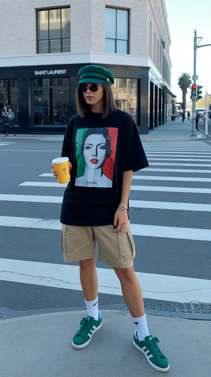 Stylish y2k outfits 2026 Graphic Tee & Cargo Cool