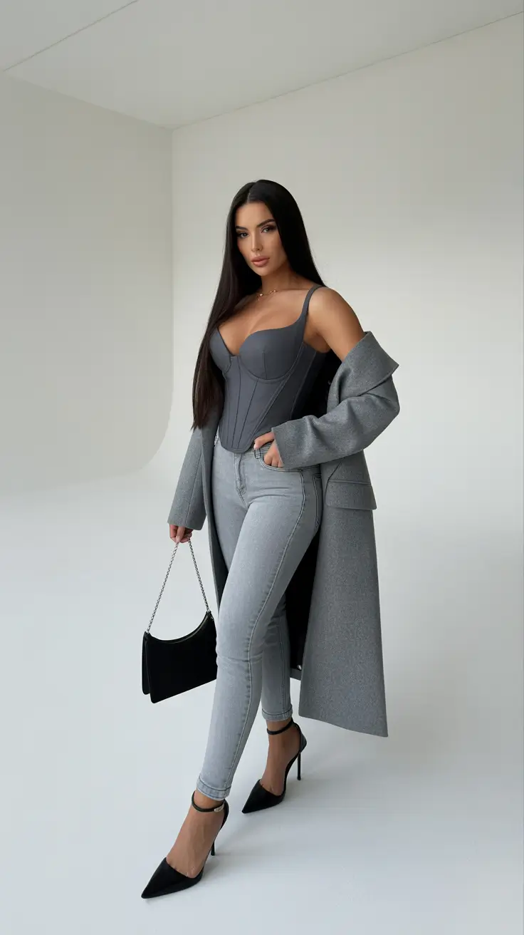 Trendy outfits for women 2026 monochrome steel elegance