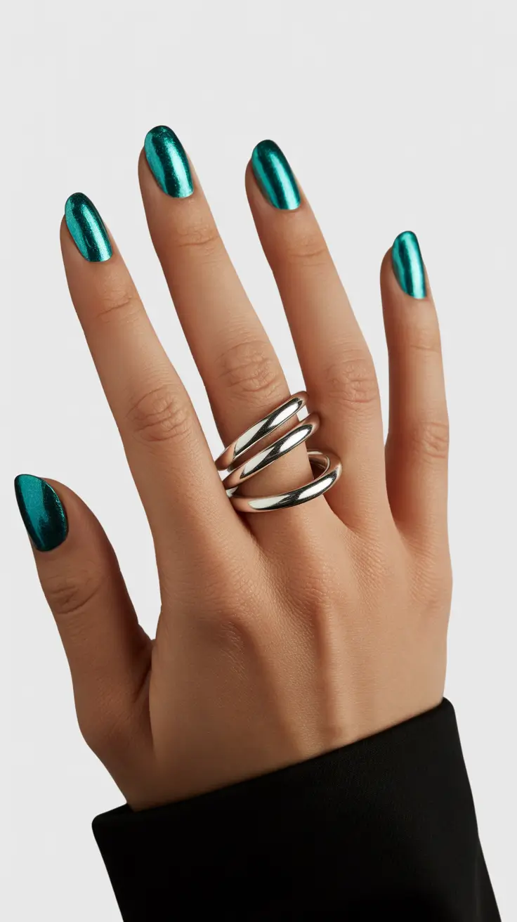 acrylic nail designs 2026 Liquid Teal Confidence for a Modern Summer