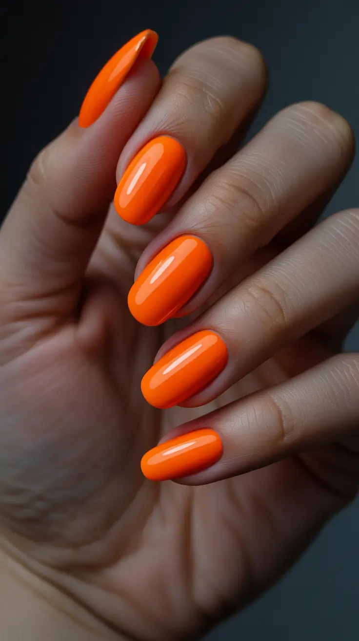 acrylic nail designs 2026 Neon Orange Glossy Nails