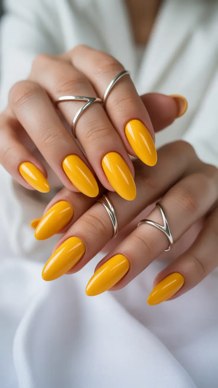 acrylic nail designs 2026 Yellow Almond Acrylic Nails