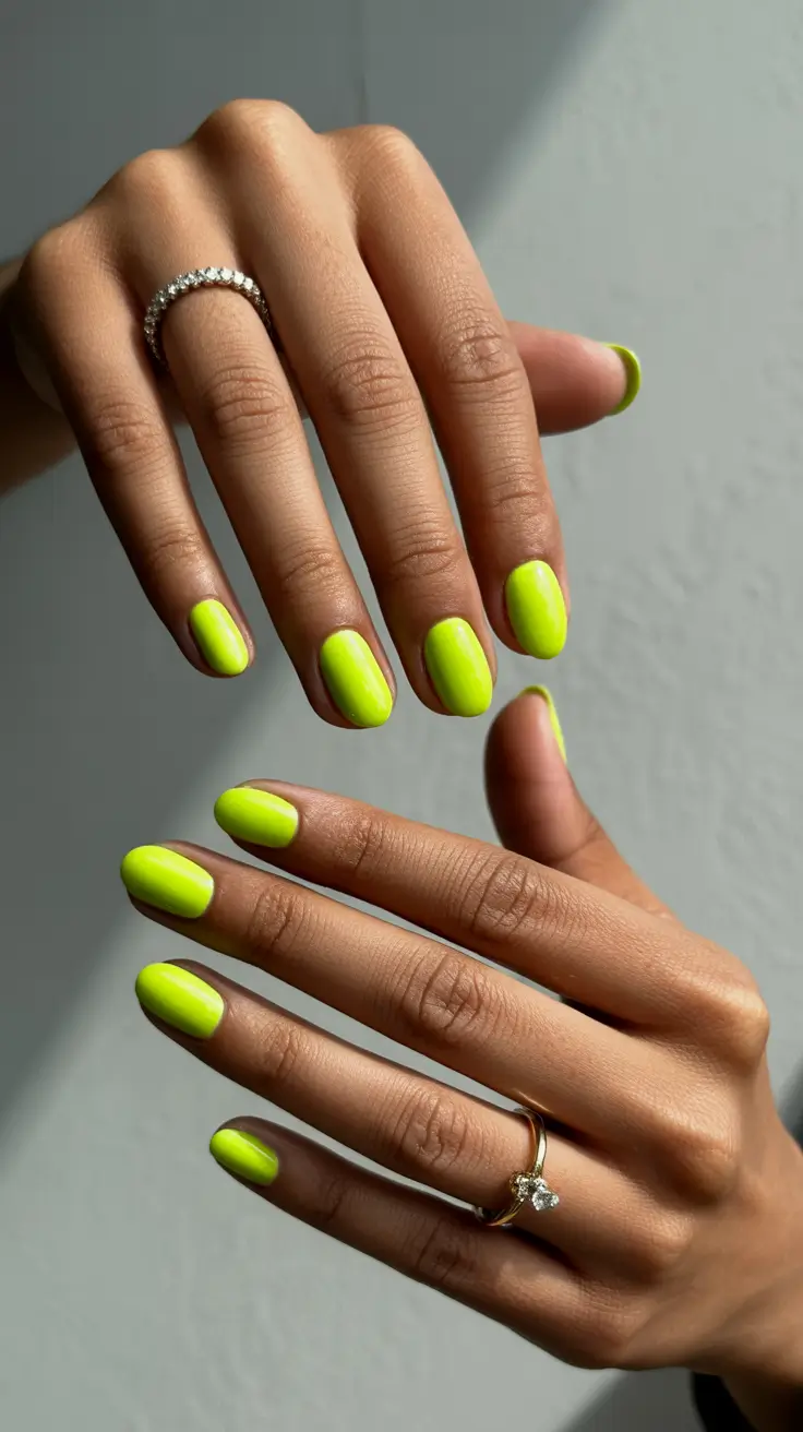acrylic nail designs 2026 Neon Green Short Square Nails