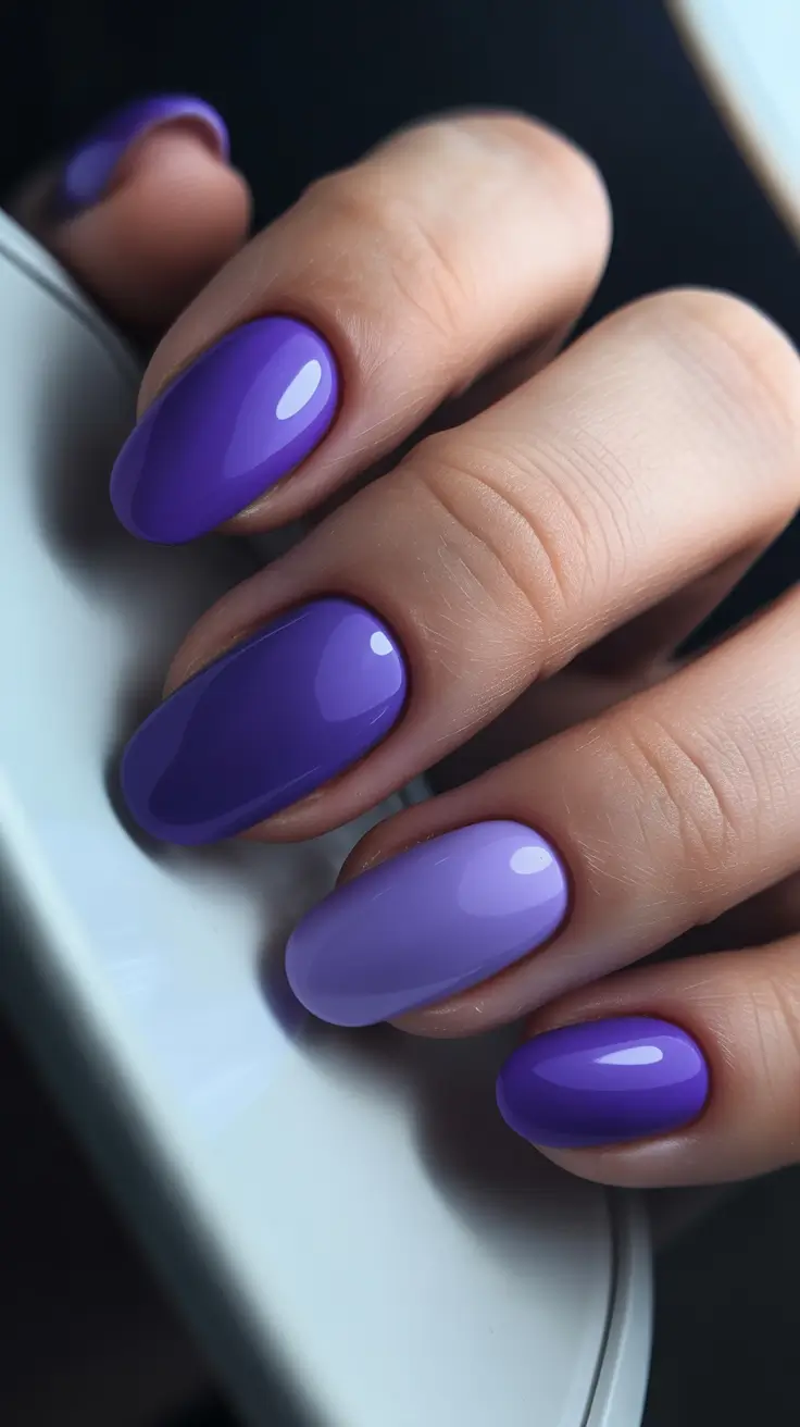acrylic nail designs 2026 Glossy Purple Short Nails