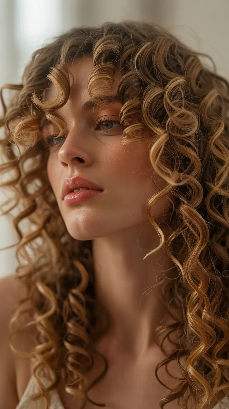Best curly hairstyles 2026 Golden Spiral Volume With Soft Contouring