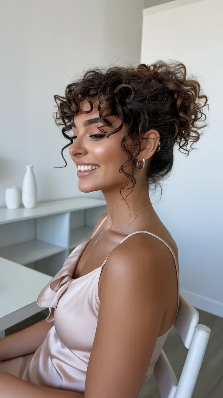 Best curly hairstyles 2026 Romantic Curly Updo With Floating Spiral Tendrils