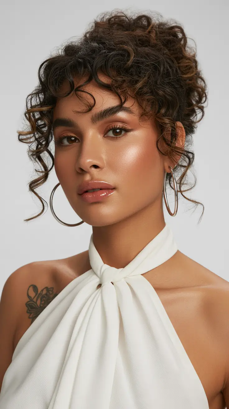 Best curly hairstyles 2026 Romantic Curly Updo With Soft Spiral Tendrils