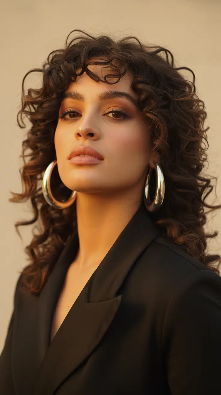 Best curly hairstyles 2026 Structured Shoulder-Length Curls With Bold Fringe