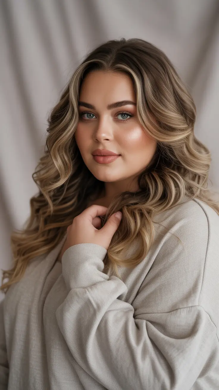 Best haircuts for plus size women 2026 Romantic Long Waves with Soft Layers