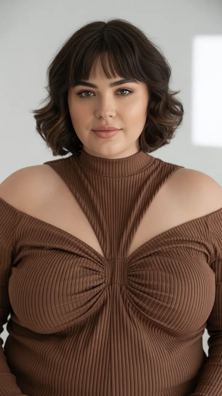 Best haircuts for plus size women 2026 Textured Bob with Curtain Bangs