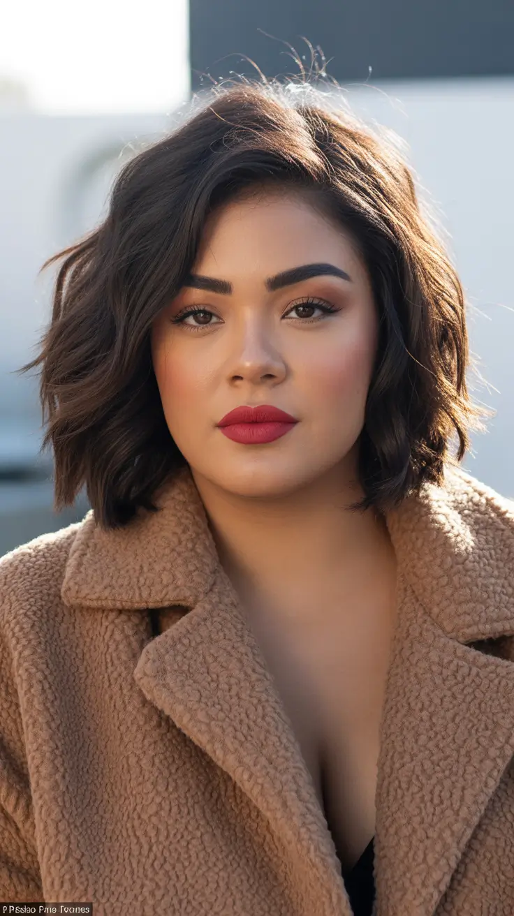 Best haircuts for plus size women 2026 Textured Short Choppy Bob with Natural Waves
