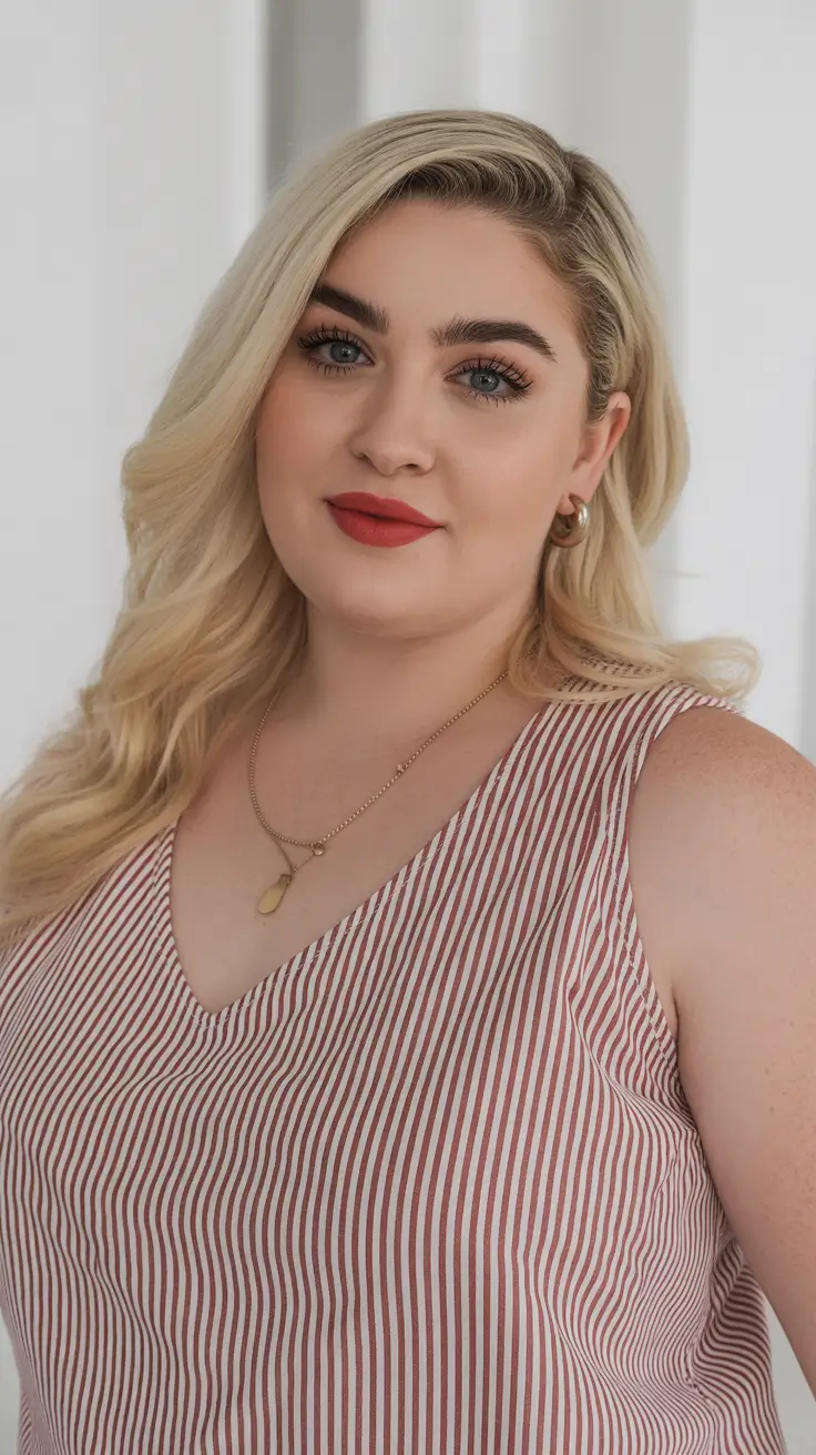 Best haircuts for plus size women 2026 Hollywood-Inspired Long Waves with Side Part