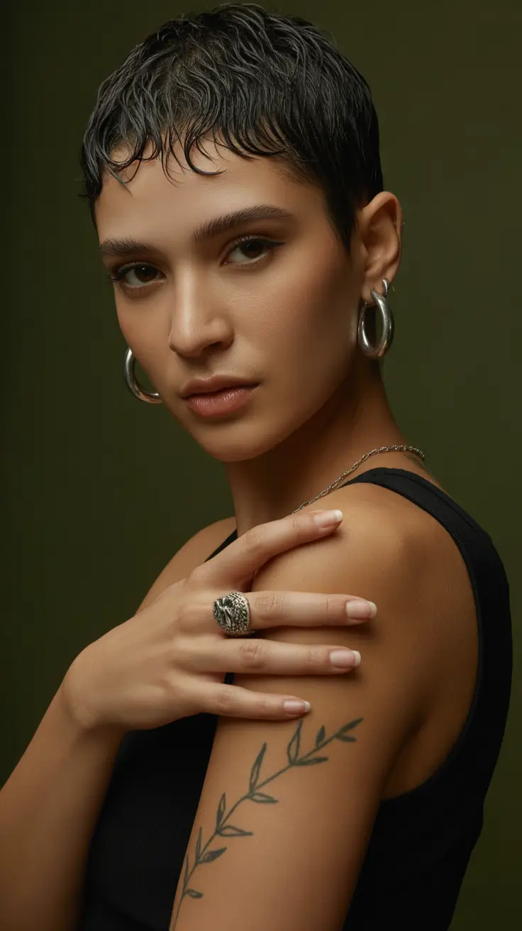 Best haircuts for thin fine hair 2026 Wet Pixie for Bold Minimalists