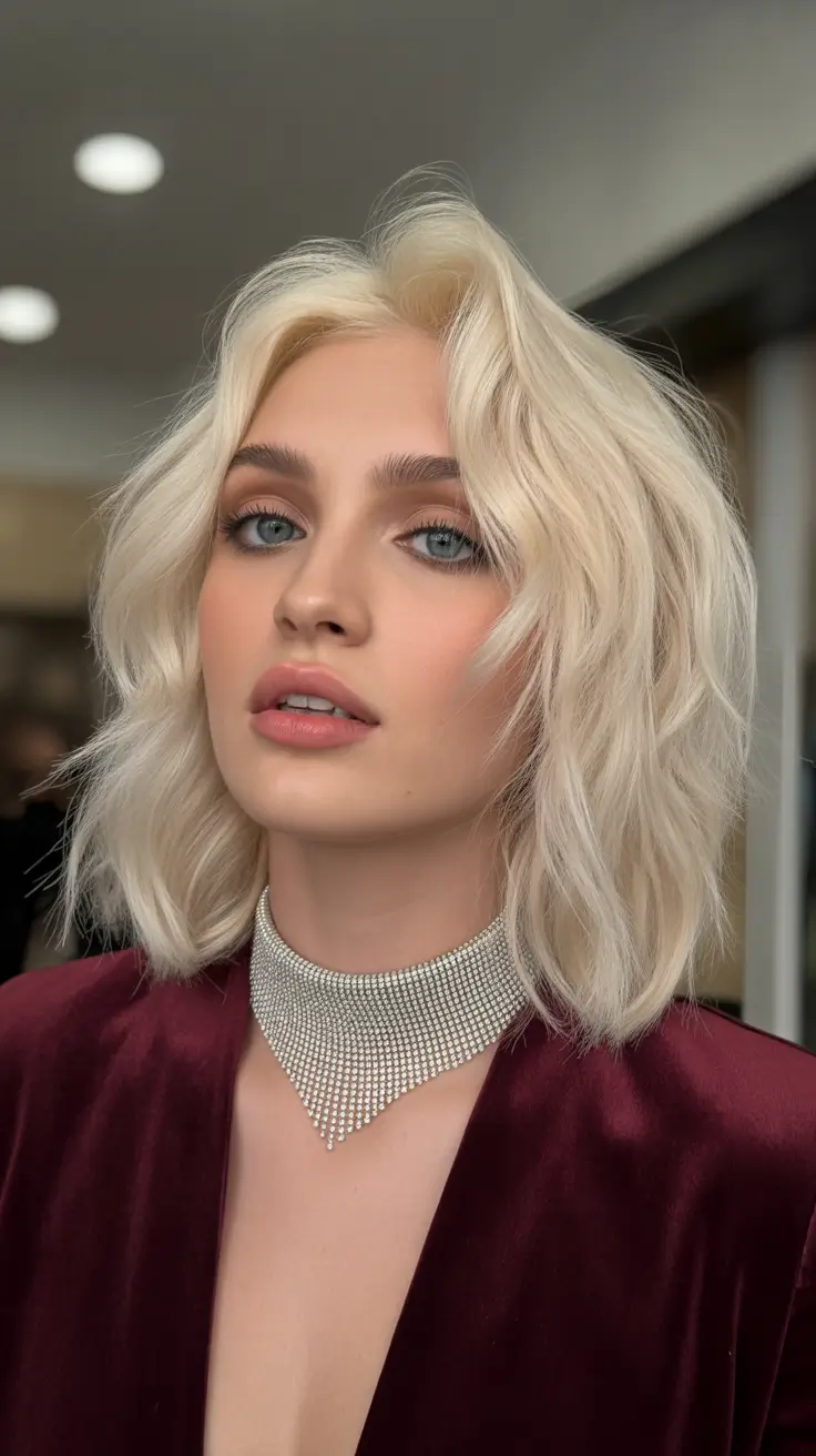 Best haircuts for thin fine hair 2026 Icy Blonde Medium Bob with Texture