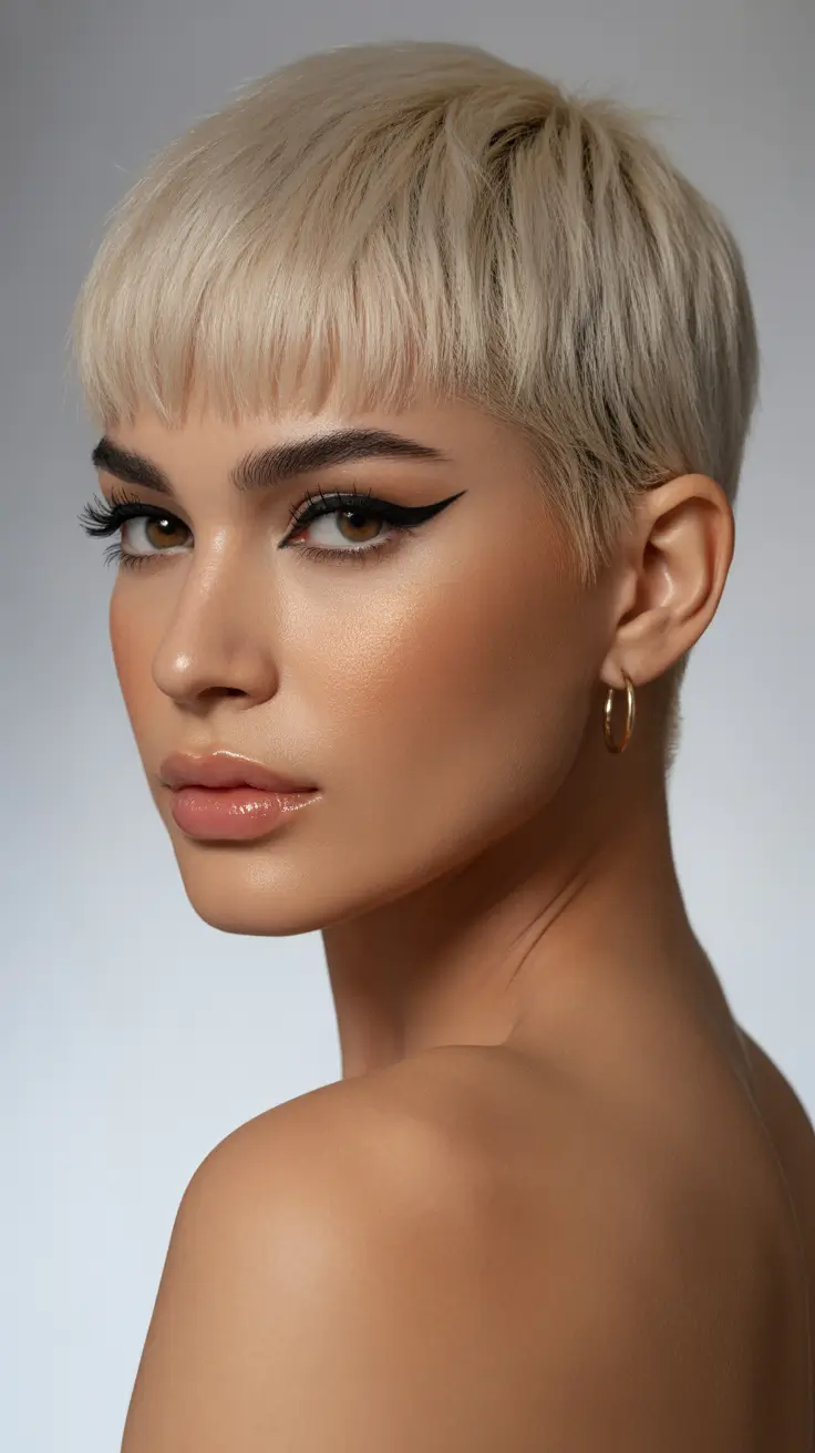 Best haircuts for thin fine hair 2026 Choppy Pixie with Short Bangs