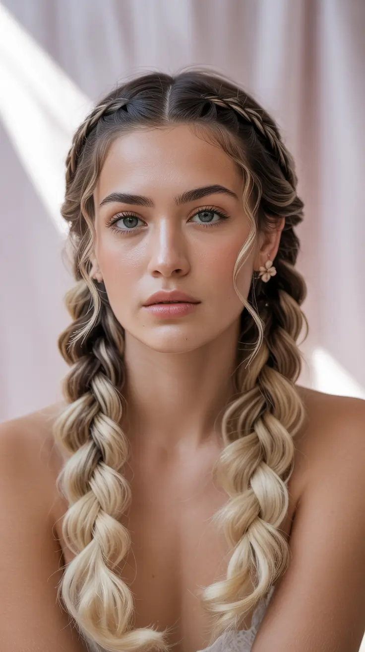 Braided hairstyles for women 2026 Romantic Boho Double Braid