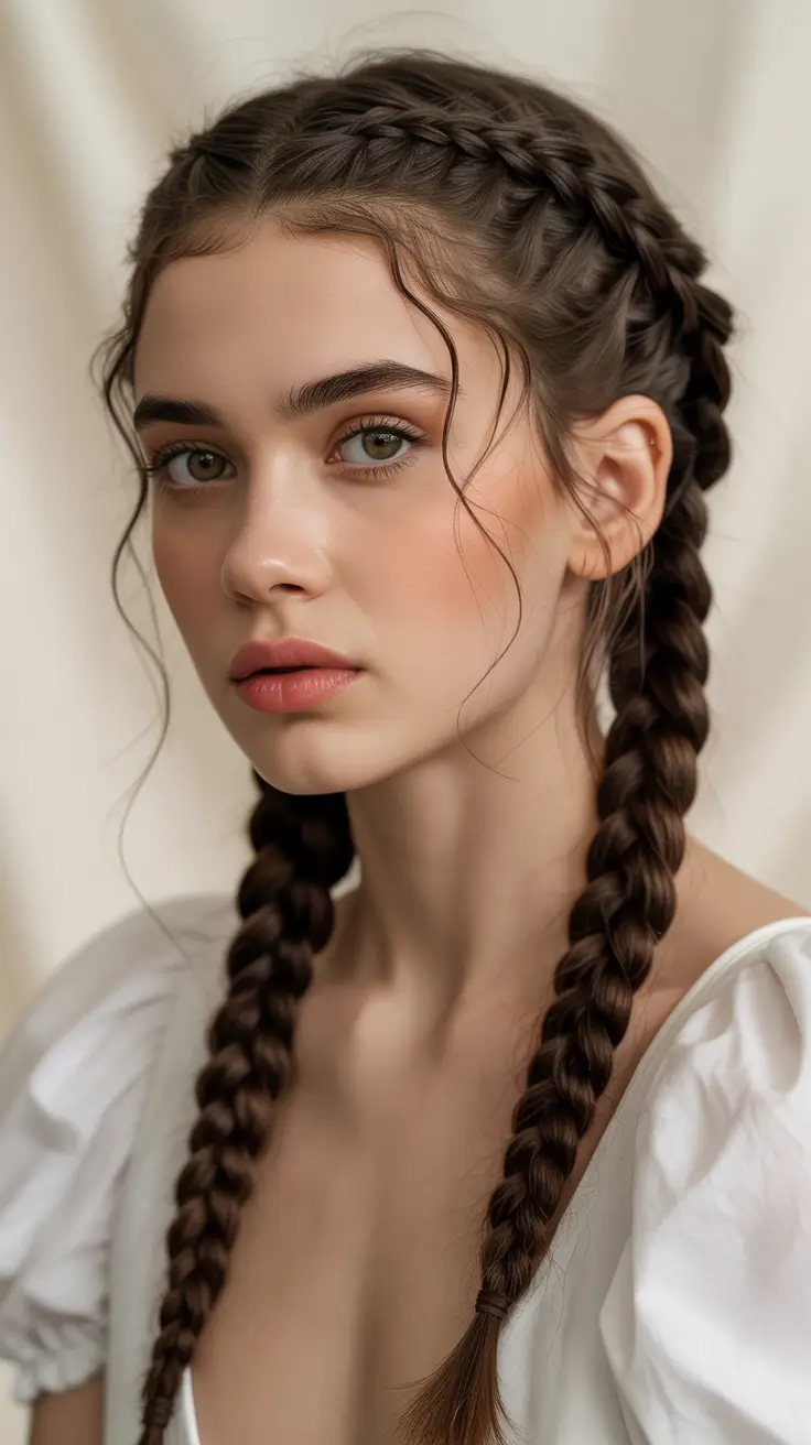 Braided hairstyles for women 2026 Classic Double Braids with Texture