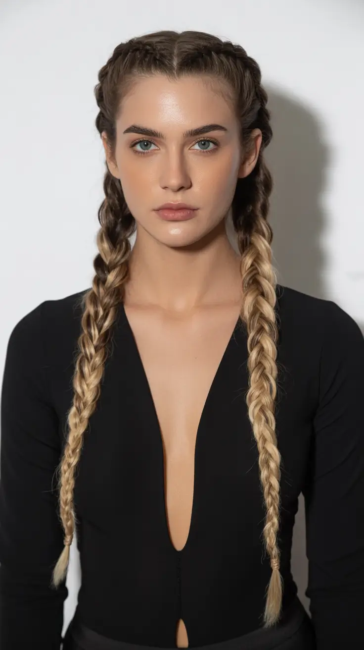 Braided hairstyles for women 2026 Cool Contrast Dutch Twins