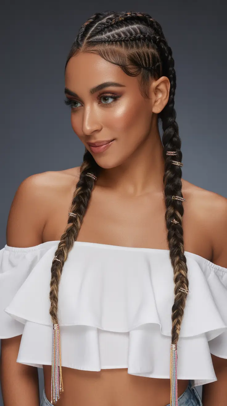 Braided hairstyles for women 2026 Golden Accent Feed-In Braids