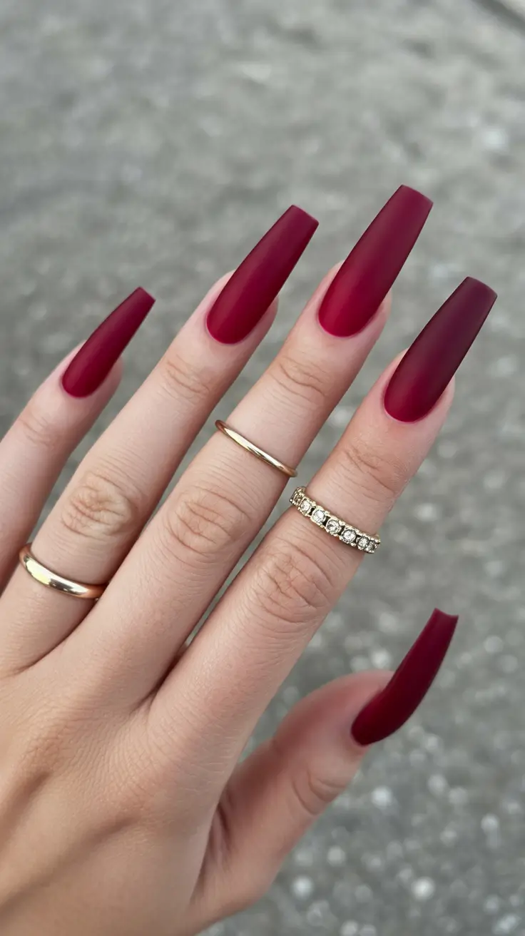 coffin nails ideas 2026 Velvet Red Elegance