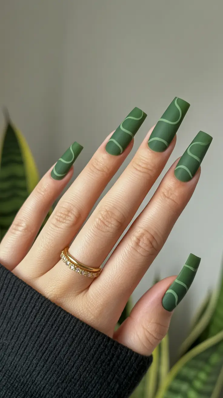 coffin nails ideas 2026 Matte Forest Waves