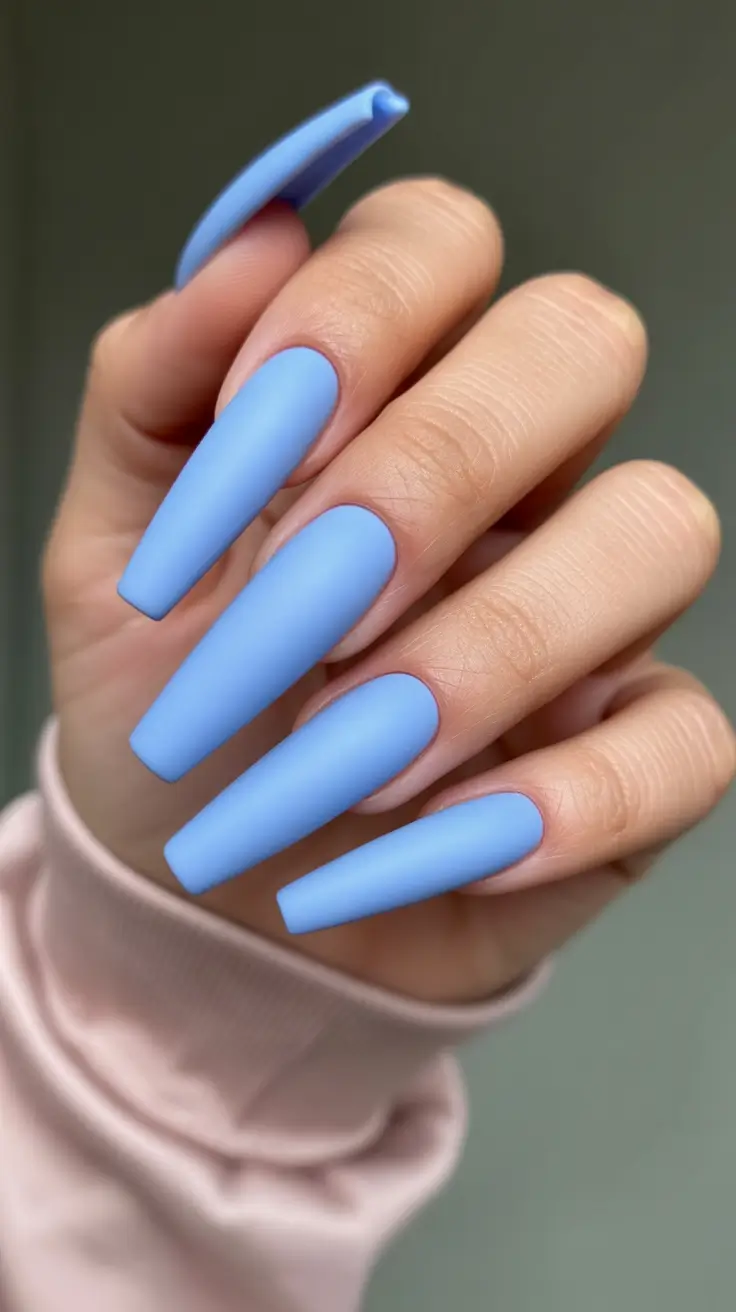 coffin nails ideas 2026 Sky Blue Matte Calm