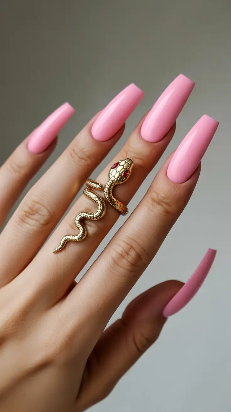 coffin nails ideas 2026 Glossy Light Pink Confidence