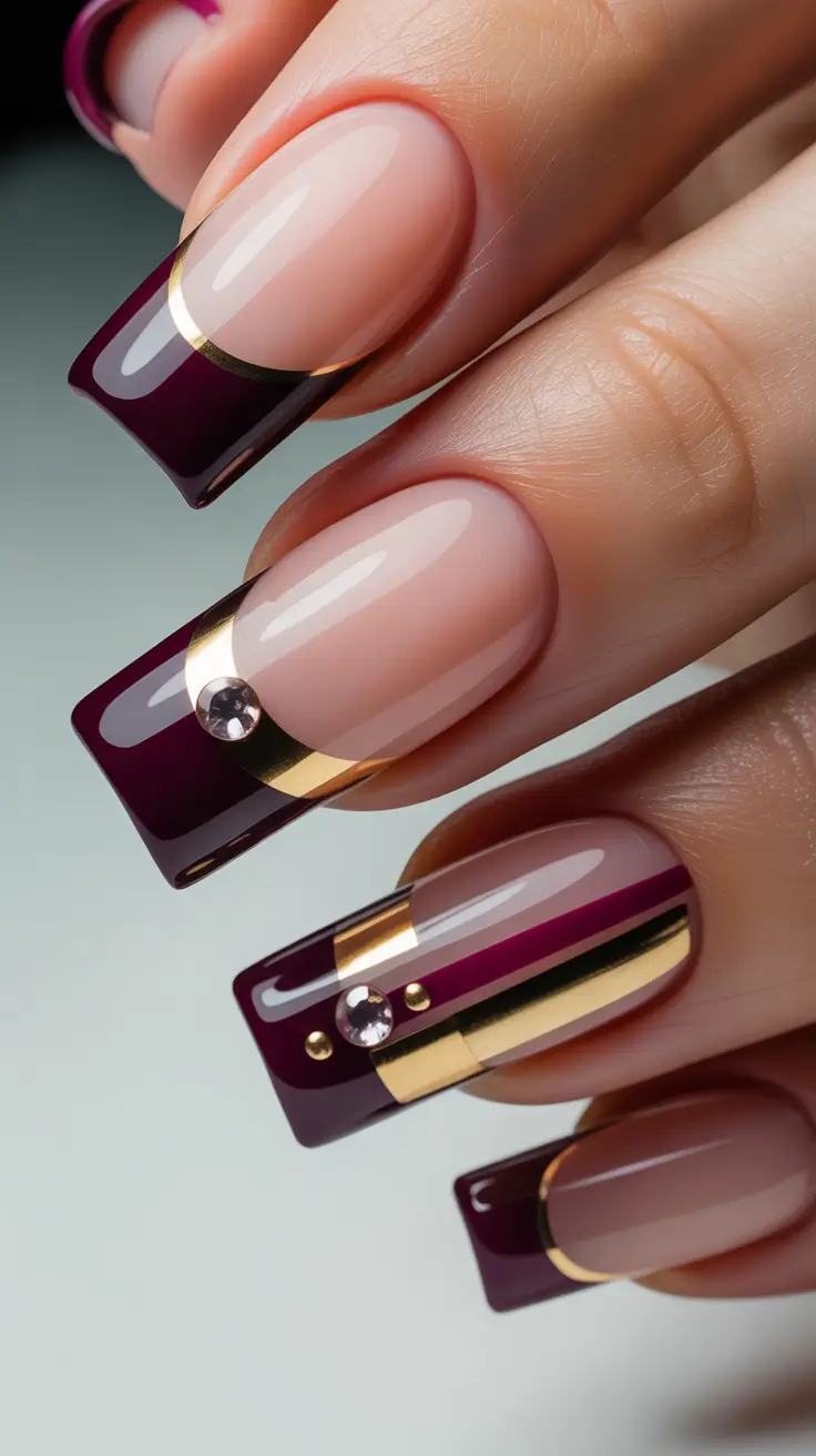 creative nail designs 2026 Structured French Geometry With Gold Accents