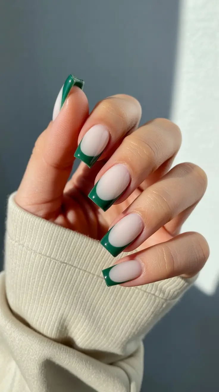 creative nail designs 2026 Soft Green Modern French With Square Tips